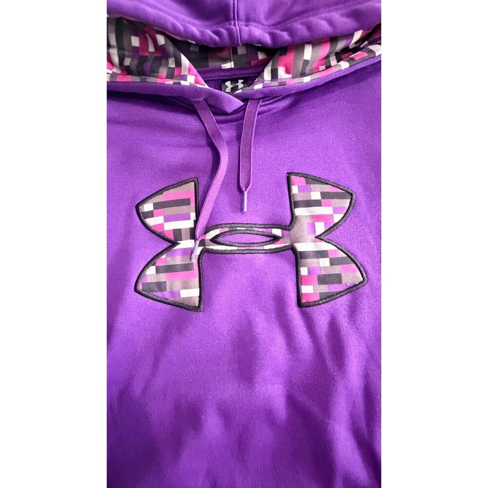 Under Armour Women's Size XL Purple Fleece Big Logo Hoodie Sweatshirt VINTAGE - Picture 2 of 5